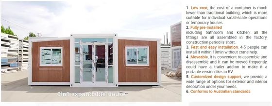 Мобильный жилой контейнерный дом с двумя спальнями расширяемый с тремя спальнями портативный сборный